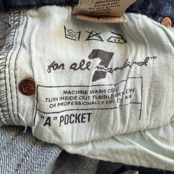 7 For All Mankind A Pocket Flare Leg Jeans Size 26 Back Pocket Embroidered Bling - Picture 9 of 11